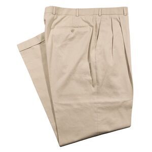 Brooks Brothers Mens Pants Chino Beige Straight Cuffed Pleated Trousers 36x31